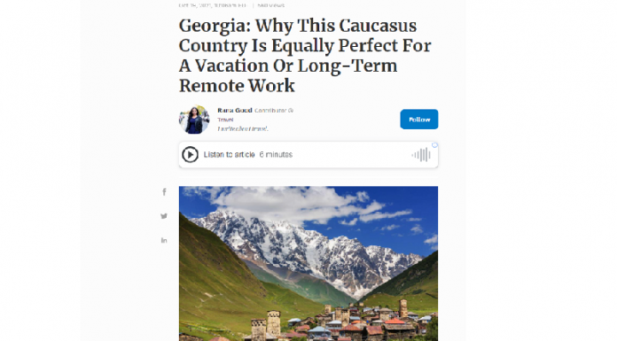 Forbes-საქართველო ტურისტების და დისტანციურად მომუშავეთათვის იდეალური მიმართულებაა